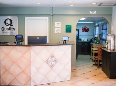 an office with a counter with a laptop on it at Quality Inn Burbank Airport in Burbank