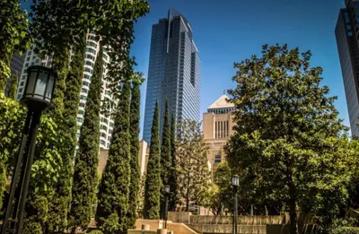 a street light in a city with tall buildings at Angel City 1 bedroom Apartment in Los Angeles