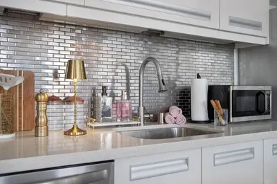 a kitchen counter with a sink and a microwave at Angel City 1 bedroom Apartment in Los Angeles