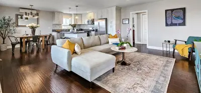 a living room with a white couch and a kitchen at Top Pick Walk to Restaurants, Shops & Near Beach CC C in Los Angeles