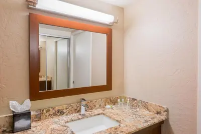 a bathroom with a sink and a mirror at Holiday Inn Resort The Lodge at Big Bear Lake by IHG in Big Bear Lake