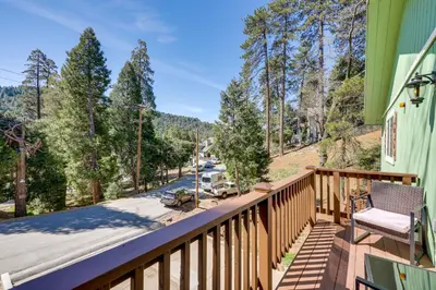 a balcony with a view of a street at Remodeled Crestline Retreat Walk to Lake Gregory! in Crestline