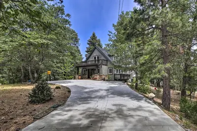 a driveway leading to a house at Incredible Lake Arrowhead Home with Views and Decks! in Lake Arrowhead