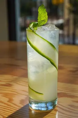 a drink with a slice of lime and a mint leaf at Hilton Garden Inn Anaheim Resort in Anaheim