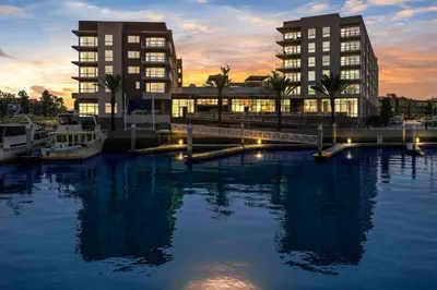 a couple of tall buildings next to a body of water at Residence Inn by Marriott Marina del Rey in Los Angeles