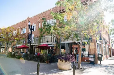 a street in a town with a building and a tree at Stylish Modern Home, AC, Parking & Near FWYs in Santa Ana