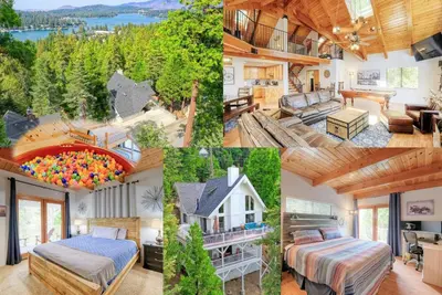 a collage of pictures of a house at Kid's Paradise! Ball Pit 2 Lofts Lakeview 5 bd, 3ba in Lake Arrowhead