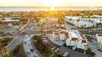 an aerial view of a city with a street at Comfort Inn & Suites Ventura Beach in Ventura