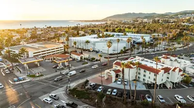 an aerial view of a city with a street at Comfort Inn & Suites Ventura Beach in Ventura