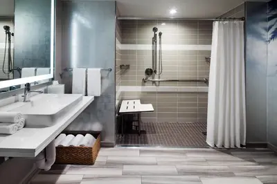 a bathroom with a sink and a shower at W Los Angeles – West Beverly Hills in Los Angeles