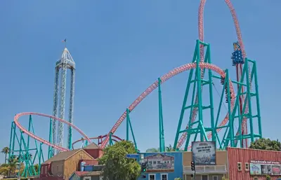 two roller coaster rides in a amusement park at Buena Park Inn in Anaheim