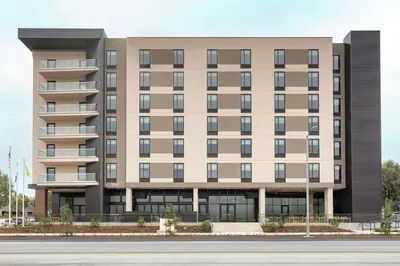 an exterior view of a building at Home2 Suites By Hilton Woodland Hills Los Angeles in Woodland Hills