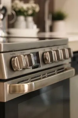 a close up of a stove in a kitchen at Classic Los Angeles Elegance in Downtown, Sleeps 4, Free Parking and 360 Degree View Roof Top Pool! in Los Angeles