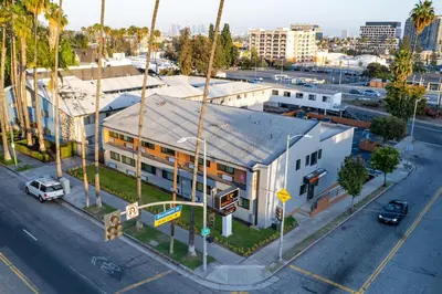 an overhead view of a city street with a building at La Mirage Inn - Hollywood in Los Angeles