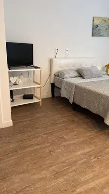 a bedroom with two beds and a flat screen tv at Incredible Hollywood Loft Free Parking in Los Angeles