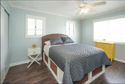 a bedroom with a bed and a ceiling fan at Valencia CA Stunning 3100 +sqft, 5Bed/5Bath home in Santa Clarita