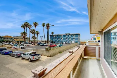 a balcony with a view of a parking lot at Sailaway Cabin B in Ventura