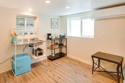 a room with a sink and a table at Cozy Crestline Getaway about 2 Mi to Lake Gregory in Crestline