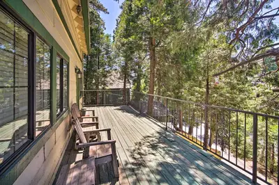 a porch with two benches on a house at All-Season Crestline Escape - 2 Mi to Lake! in Crestline