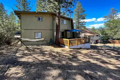 a house with a hammock in front of it at Pet-Friendly Cottage, Walk From Big Bear Village! in Big Bear Lake
