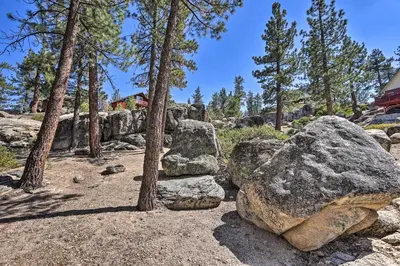 a group of rocks and trees in a forest at Big Bear Cabin Close to Lake, Trails and Village! in Big Bear Lake