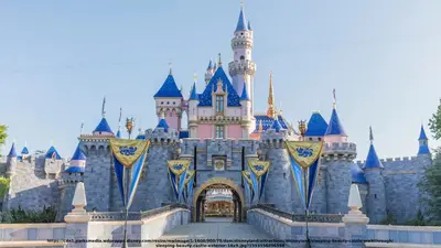 a disney castle with a blue and pink at Sunny & Cheerful Near I-10 Queen Beds w Parking! in Alhambra