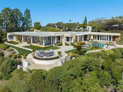 an aerial view of a mansion at Trousdale Grand in Los Angeles