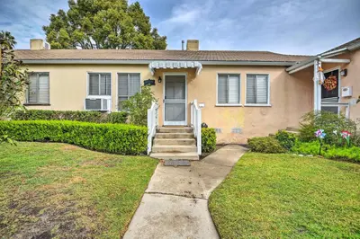 a house with a pathway leading to the front door at 1 Mi to Dtwn Burbank Mod Gem with Private Yard in Burbank