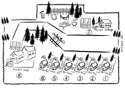 a black and white drawing of a skate park at NP Boutique Lodge in Big Bear Lake