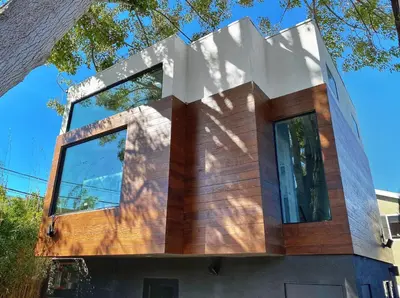 a house clad in wood and metal at Bright European Loft In Venice Beach in Los Angeles