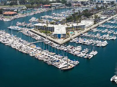 an aerial view of a marina filled with boats at Exclusive Suites in MDR-Venice with Pool, GYM & HotTub in Los Angeles