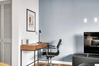 a home office with a desk and a chair at Culver City 1br w roof lounge gym nr 405 LAX-925 in Los Angeles