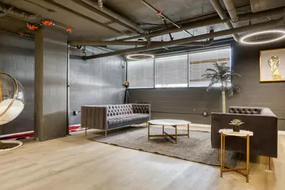a waiting room with two chairs and a table at Culver City 1br w roof lounge gym nr 405 LAX-925 in Los Angeles