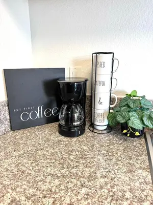 a coffee maker and a container on a counter at Amazing Universal Studios Loft FREE parking in Los Angeles