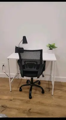 a white desk with a black chair and a lamp at Gated private house with own parking Sherman Oaks in Los Angeles