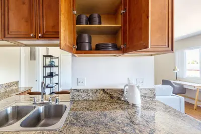 a kitchen with a sink and a counter top at Marina Del Rey 1BR nr marina shops dining LAX-467 in Los Angeles