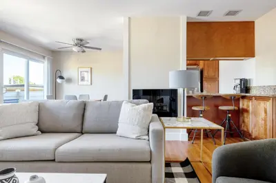 a living room with a couch and a table at Marina Del Rey 1BR nr marina shops dining LAX-467 in Los Angeles