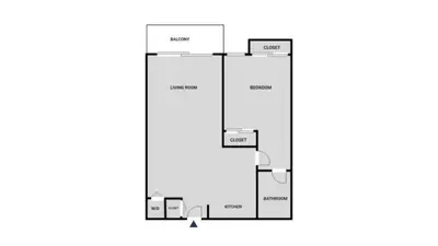 a floor plan of a house at Burbank 1BR w Pool WD Gym nr TJ WF LAX-788 in Los Angeles