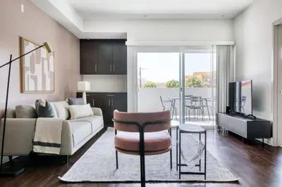 a living room with a couch and a table at North Hollywood 2BR w Gym Pool nr TJ LAX-880 in Los Angeles