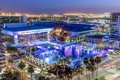 an aerial view of the new hard rock paradise hotel and casino at The Varden - A Self-Service Micro Hotel in Long Beach