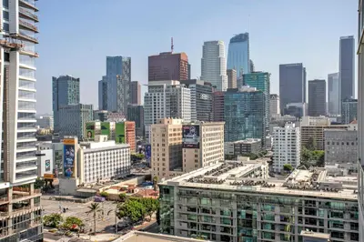 a view of a city skyline with tall buildings at Downtown 1BR w Pool Jacuzzi Gym nr 110 LAX-836 in Los Angeles