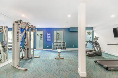 a gym with treadmills and exercise equipment in a building at Hollywood 1br w gym pool nr studios LAX-1036 in Los Angeles